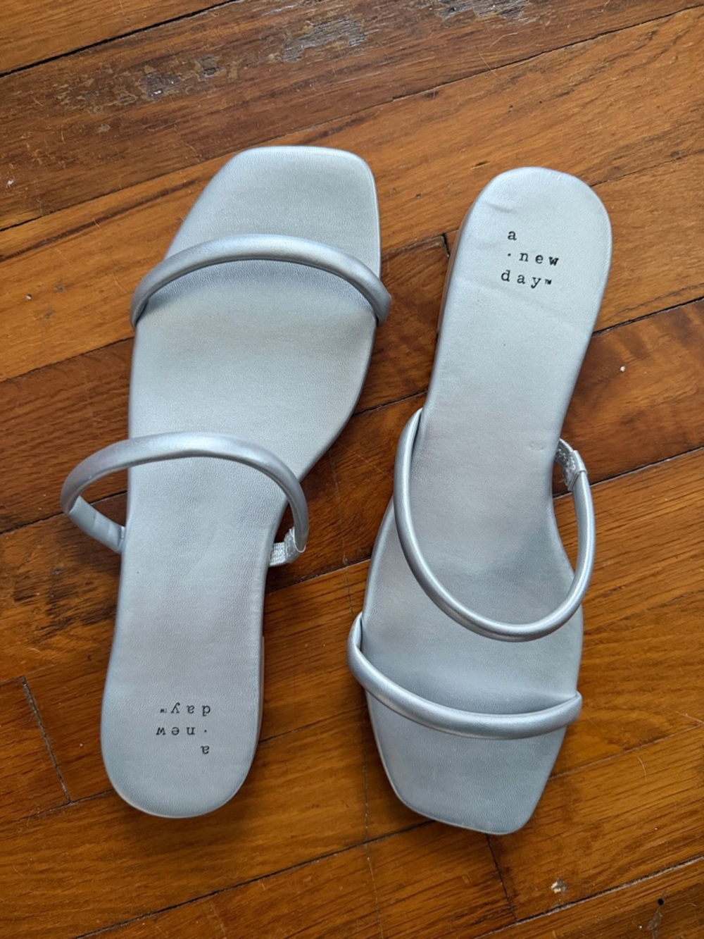 a new day Silver Minimal Double-Strap Slide Sandals